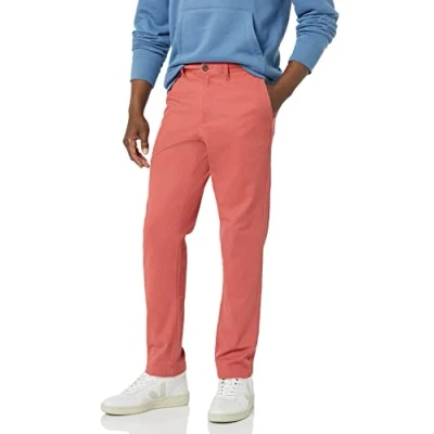 Imagen de Amazon Essentials Pantalón Chino elástico, Informal, Corte Deportivo (Disponible en Tallas Grandes) Hombre, Rojo Efecto Lavado, 28W / 29L