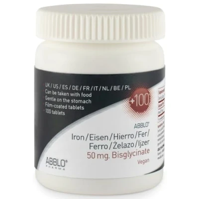 Imagen de 50mg. Hierro Bisglycinato ABBLO muy suavemente sobre el estomago