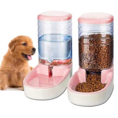Imagen de Edipets, Dispensador para Gatos y Perros, Comida Agua, Pack 2 Unidades, Automático, 3.8 L c/u, Comedero, Alimentador Bebedero Mascotas (Rosa)