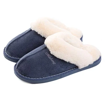 Imagen de Misolin Zapatillas de Estar por Casa Mujer Hombre Invierno Pantuflas Cálidas Suave Espuma con Memoria Antideslizante Interior Exterior,Azul L(290)=40.5/42 EU