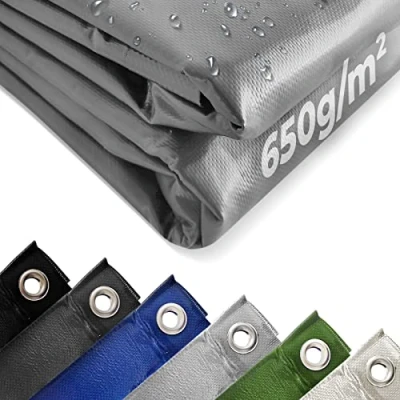 Imagen de Jago® Lona con Ojales, 2x3/3x5/3x6/4x3/4x5/4x6/4x7/4x8/5x6/5x7/5x8 m, Impermeable, Resistente al Desgarro, 650 g/m², de Colores Protección PVC, Toldo, para Camiones (5x6m, Gris)