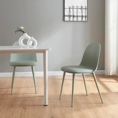 Imagen de [en.casa] Set de 2 Sillas Comedor con Respaldo Muy Cómodo Asientos Tapizados máx. 130 kg Juego Salón Polipiel Plástico y Metal 81 x 45 52 cm Verde Gris