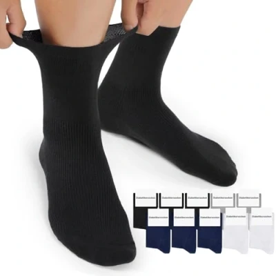 Imagen de Mowenti Calcetines Diabeticos Hombre Mujer Diabéticos ALGODÓN sin Costuras Goma hecho de Algodon Elástico 10 Pares Blanco Negro Gris Azul 35 38