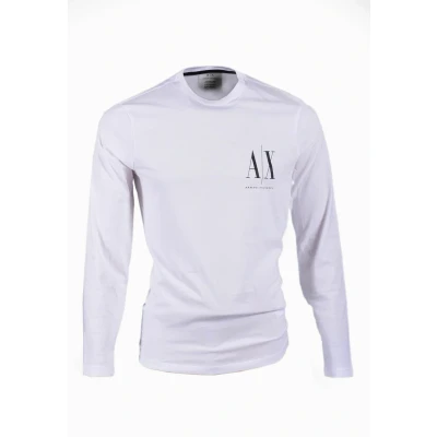 Imagen de Armani Exchange Long Sleeves, Front Print Logo Camiseta, Hombre, Blanco, XS