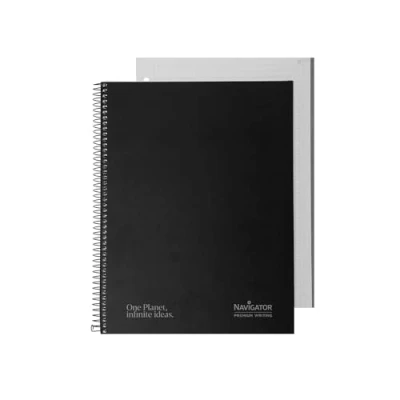 Imagen de Navigator Cuaderno a4 + Cuadriculado 5x5 Tapa Extradura Negro Borde Color Papel 80g 80 Hojas Microperforadas 4 Taladros Espiral Cierre Coil Lock Premium Writing