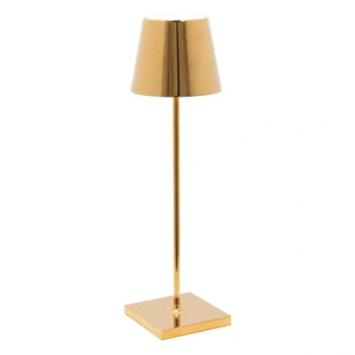 Imagen de Zafferano Poldina Pro Lámpara de Mesa LED Inalámbrica Recargable Táctil Regulable con Acabado Galvánico Temp. Luz 2700 3000K Aluminio H38 (Oro Brillante)
