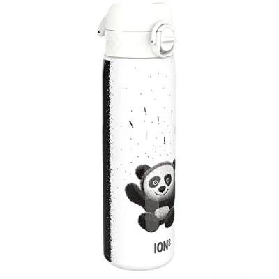 Imagen de ION8 Botella de Agua Acero Inoxidable, 600ml, a Prueba Fugas, Fácil Abrir, Aptas para Lavavajillas, Cerradura Segura, Asa Transporte, Limpiar, Diseño en Relieve, Panda