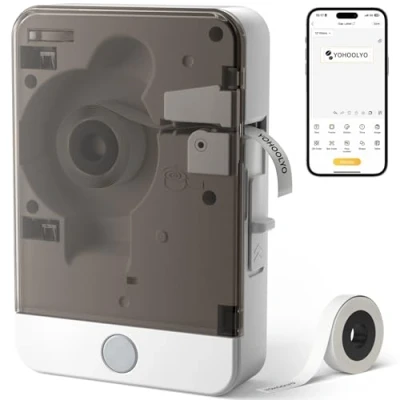 Imagen de YOHOOLYO Etiquetadora Bluetooth Impresora Etiquetas Autoadhesivas con 1 Rollo de Continuo, Compatible iOS y Android para el Hogar, Colegio, Oficina
