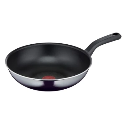 Imagen de Tefal D52619 Resist Wok Sartén, revestimiento antiadherente de titanio seguro, indicador temperatura señal térmica, no apta para inducción, fácil limpieza, tecnología Flame Protect, color negro,