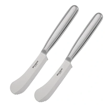 Imagen de Westmark 2 cuchillos de desayuno/mantequilla con filo ondulado y punta ancha, longitud: 22 cm, acero inoxidable, plata, 135922E3
