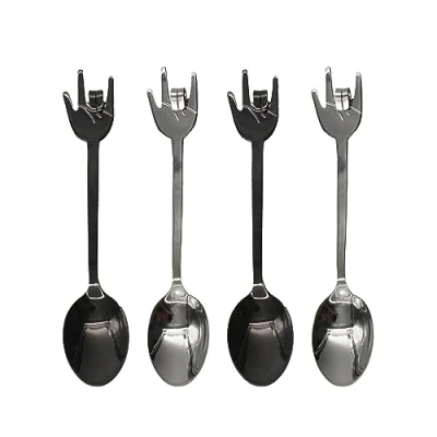 Imagen de Winkee Rocks Rock Hand Juego de 4 cucharillas café con forma roca multicolor, cucharas espresso, para huevos, acero inoxidable