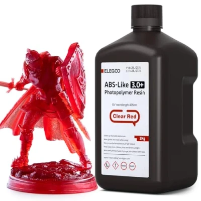 Imagen de ELEGOO ABS Like 3.0+ Resina para Impresora 3D Rojo Claro 2000g, de Impresión Alta Resistencia al Calor, Menor Viscosidad y Contracción, Curado UV LCD 405nm