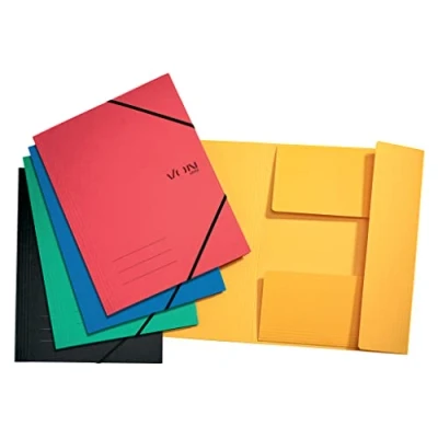 Imagen de VON Leitz 30081099 Pack de 5 carpetas A4 con cierre elástico, cartón flexible, para 150 hojas, estampado plateado, carpeta ligera escuela y hogar, multicolor