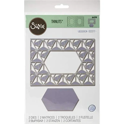 Imagen de Sizzix Set de Troqueles Thinlits 2 pzas 664398 Marco Enrejado Geo by Jessica Scott, Plástico Papel, Multicolor, Talla única