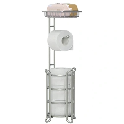 Imagen de TreeLen Portarrollos de Papel higiénico Independiente con Estante Adicional, Almacenamiento para Mega Rollos/teléfono/toallitas húmedas, Color Gris Plateado