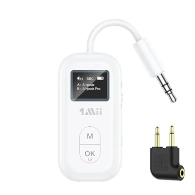 Imagen de 1Mii Adaptador Bluetooth 5.3 para 2 Auriculares/Airpods, aptX Adaptive &amp; Low Latency transmisor Receptor, de Audio inalámbrico Jack 3,5 TV/estéreo/Gimnasio/Coche
