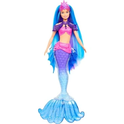 Imagen de Barbie Mermaid Power Malibu Muñeca Sirena con Pelo Azul, Cola fantasía, Caballito de mar, Cepillo y Accesorios joyería, Juguete Regalo +3 años (Mattel HHG52)