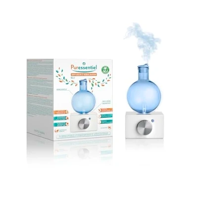 Imagen de Puressentiel Difusor de aceites esenciales con nebulización BLU aromaterapia madera caucho y vidrio soplado Difusión en frío Libre agua