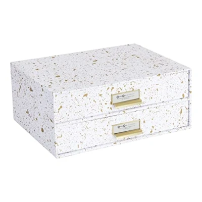 Imagen de Bigso Box of Sweden Caja con cajones para documentos y material de oficina Organizador escritorio 2 tablero fibras papel motas doradas