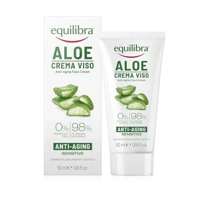 Imagen de Equilibra Cuidado Facial, Crema Facial Antienvejecimiento a Base de Aloe Vera con Efecto Hidratante, Calmante y Protector para Prevenir las Arrugas los Signos Envejecimiento, 50 ml