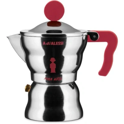 Imagen de Alessi, Cafetera expreso de diseño, cuerpo aluminio, mango y pomo resina termoplástica, 1 taza