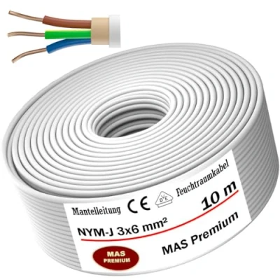 Imagen de MAS Premium Cable eléctrico NYM J de 5 a 80 m, 3 x 6 mm², para instalación fija (10 m)
