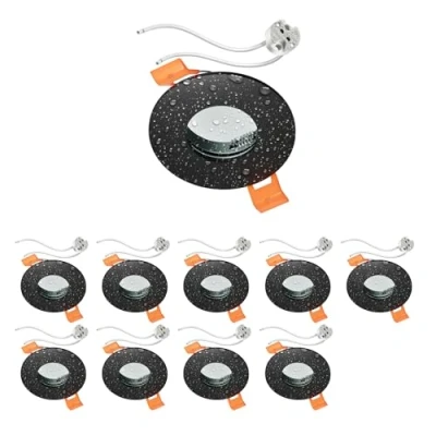 Imagen de ledscom.de 10 piezas Marco empotrable en techo ERID, antihumedad, baño, IP44, redondo, negro mate, incl. toma GU5.3