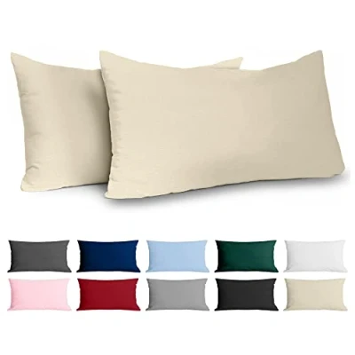 Imagen de Dreamzie Funda de Almohada 40x80 Algodón Reforzado (Pack 2) Beige Tela Apretada 57 Hilos/cm² 40 x 80 Certificación Oeko Tex