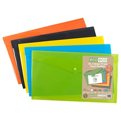 Imagen de eco DL 50% Reciclada Colores Surtidos Carteras Press Stud (Paquete de 5)