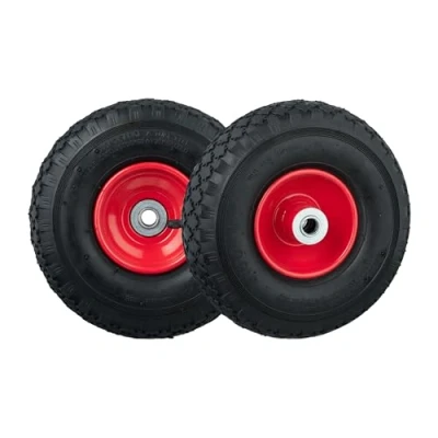 Imagen de Relaxdays Rueda Carretilla 3.00 4, Set de 2, Neumáticos Repuesto, Llanta Acero, Eje 16 mm, 100 kg, Negro y Rojo, Caucho, 3,00 4