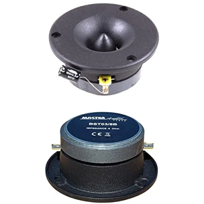 Imagen de MASTER AUDIO 2 Tweeter BST03/8B Negro 175 Watt rms 350 MAX 9,7 cm de diámetro y 105 db 8 Ohm con 3,8 Profundidad para Home Party Party, por par