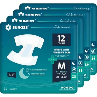 Imagen de SUNKISS TrustPlus Pañales para Adultos Durante la Noche con Máxima Absorción, Bragas Absorbentes Unisex Incontinencia, Mujeres y Hombres, Control de Olores, Talla M, 48 Unidades