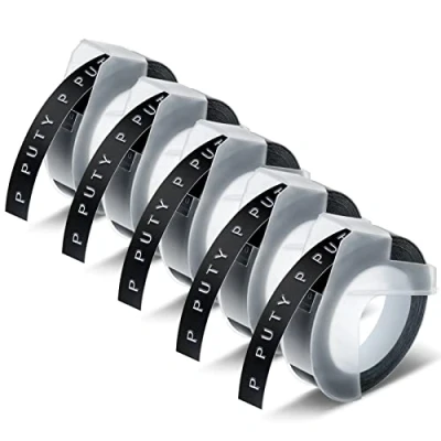 Imagen de 5 x 523809 9 mm Band Kompatibel für Dymo Omega 3D 3/8&quot; Schwarz Etikettenband als Ersatz Prägeband Junior Weiß auf