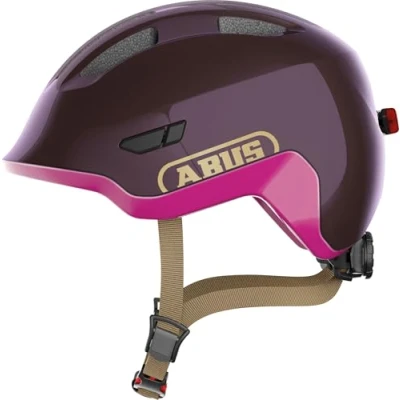 Imagen de ABUS casco infantil Smiley 3.0 ACE LED de bicicleta con luz ajuste profundo y espacio para una coleta niñas niños púrpura brillante, talla M