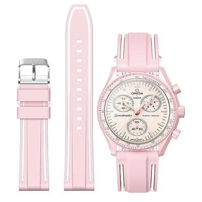 Imagen de Correa para Omega X Swatch MoonSwatch/Reloj Rolex/Reloj SEIKO 20mm, de silicona repuesto reloj Moonswatch Speedmaster liberación rápida (Rosa)