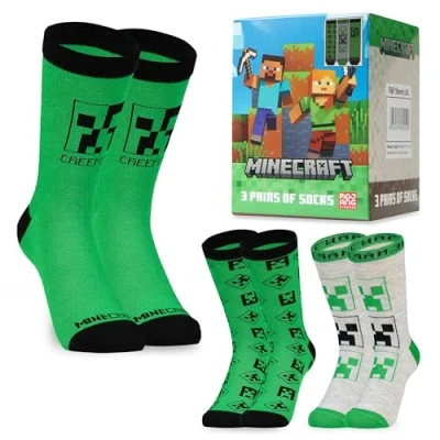 Imagen de Minecraft Calcetines Niños Pack de 3 Divertidos Niño Merchandising Oficial Regalo para Gamers Tallas 31 36 y 37 40 (Verde, 36)
