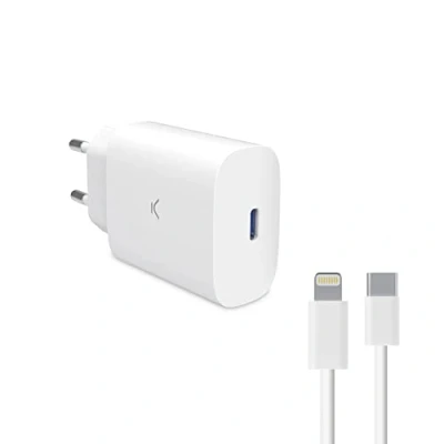 Imagen de Cargador De Red 30w Ksix, Tecnología Gan, Carga Ultra Rápida, Cable Usb c A Lightning 1m Incluido, Blanco