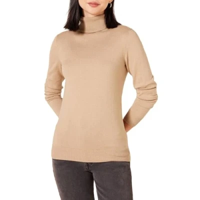 Imagen de Amazon Essentials Jersey de Cuello Vuelto, Manga Larga, Ligero y Ajuste Clásico (Disponible en Tallas Grandes) Mujer, Camel Mezcla, L