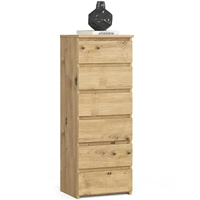 Imagen de AKORD Cómoda con 6 cajones, cajones ruedas, armario aparador estante, robusto, diseño universal, roble artesanal
