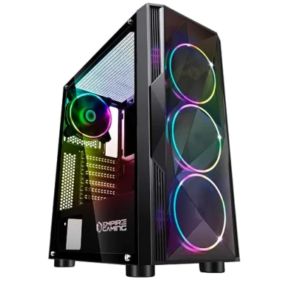 Imagen de EMPIRE GAMING Caja PC Gamer Diamond ARGB Torre Mediana ATX Frontal Diamante Plexiglás y Pared Lateral de Vidrio Templado 4 Ventiladores LED RGB direccionables 120 mm Negro