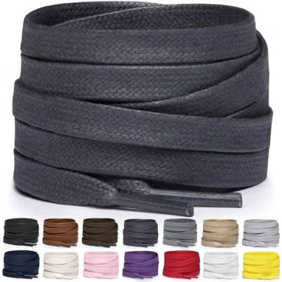 Imagen de Miscly Cordones Planos de Algodón Encerado Para Botas, Zapatillas y Zapatos, Disponibles en Varias Longitudes Colores (Gris Oscuro, 137 cm)