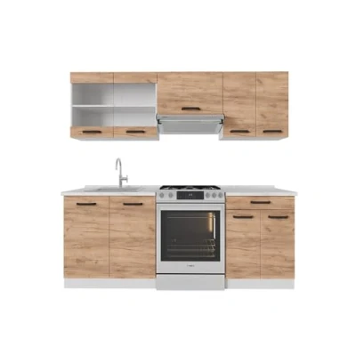 Imagen de Vicco Mueble de cocina &quot;R Line&quot;, Oro potencia roble/blanco, 200 cm sin encimera