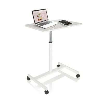 Imagen de hjh OFFICE 802112 Escritorio de Pie Móvil para Ordenador Portátil VM SU Blanco, Mesa pie, Auxiliar, Soporte Laptop con Ruedas, Altura Regulable