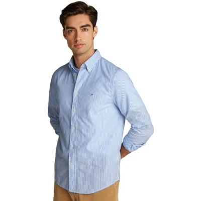 Imagen de Tommy Hilfiger Camisa Hombre Flex Poplin Classic Regular Fit, Multicolor (Sweet Blue / Optic White), XL