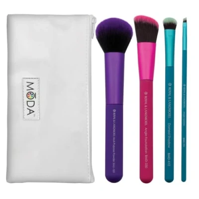Imagen de MODA Royal &amp; Langnickel Juego completo de 5 brochas maquillaje con bolsa, incluye polvo multiusos, base angular, sombra abovedada y pincel delineador ángulo, multicolor