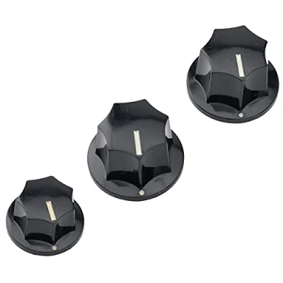 Imagen de Musiclily Pro Tamaño Métrico 18 Splines 2 Botones Grandes y 1 Pequeño Jazz Bass Perillas Set para Asia Import Guitarra o Bajo Split Shaft Pots, Negro