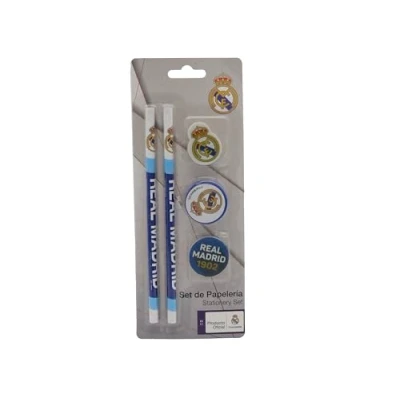Imagen de CyP Brands Real Madrid, Set de Papeleria, Escritura, Sacapunta, Goma Borrar, Lapiceros, Color Blanco, Producto Oficial