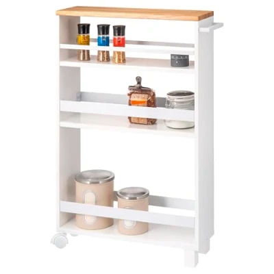Imagen de eluno Carrito de Cocina con 3 Niveles, Madera (Blanco)