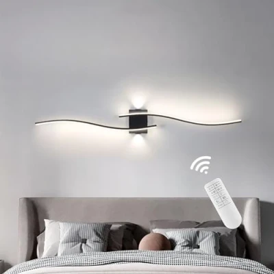 Imagen de minifair Largo 120Cm Aplique Pared Interior,Negro LíNeas Led Lampara De 3000 6000K Traer Dimmer,Moderna Luz Aluminio Para SalóN Escalera Pasillo Corredor Stairwill Batomin