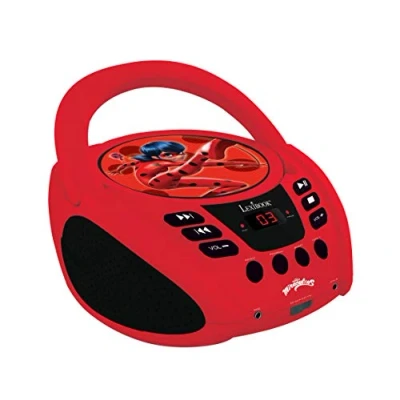 Imagen de Lexibook Tales of Milagroso, Miraculous Ladybug Cat Noir, Lector de CD portátil, entrada para micrófono, AUX IN, AC o funciona con batería, Rojo/Negro, color (1)